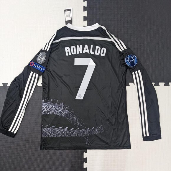 Ronaldo #7 Real Madrid 2014/15 Adidas UCL Longsleeve Black Dragon Jersey - Picture 2 of 15